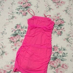 Vibrant Pink Ruched Dress